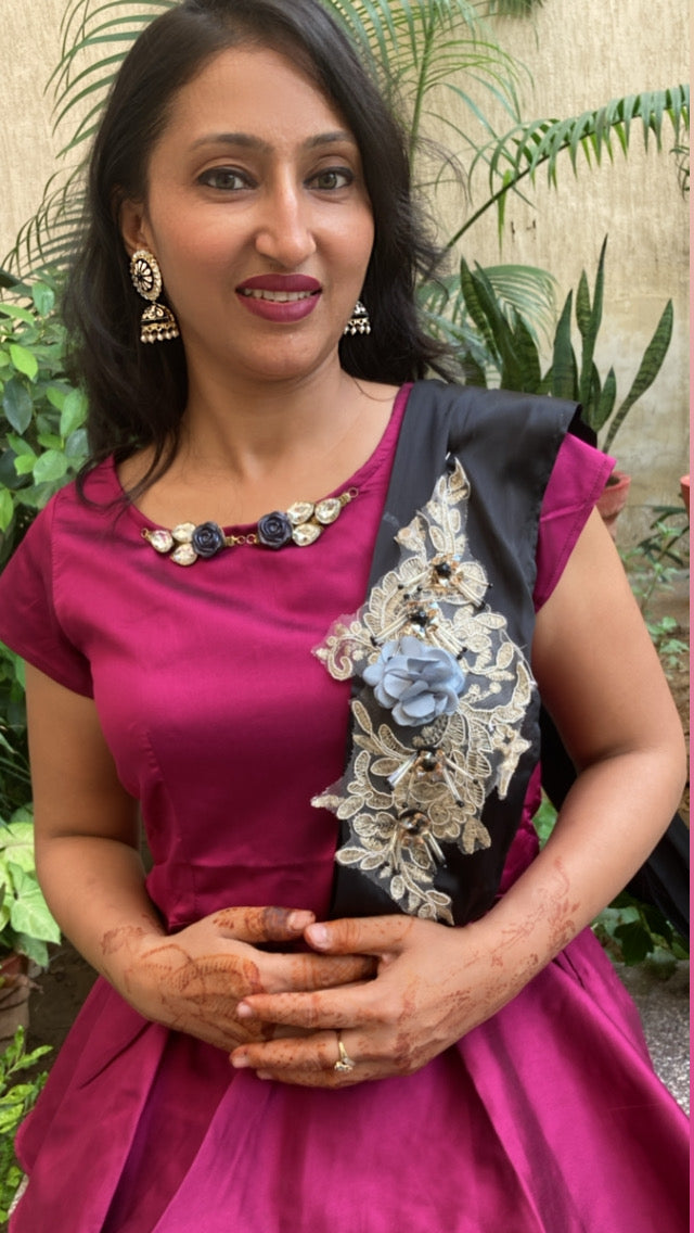 Magenta Drape saree Dress