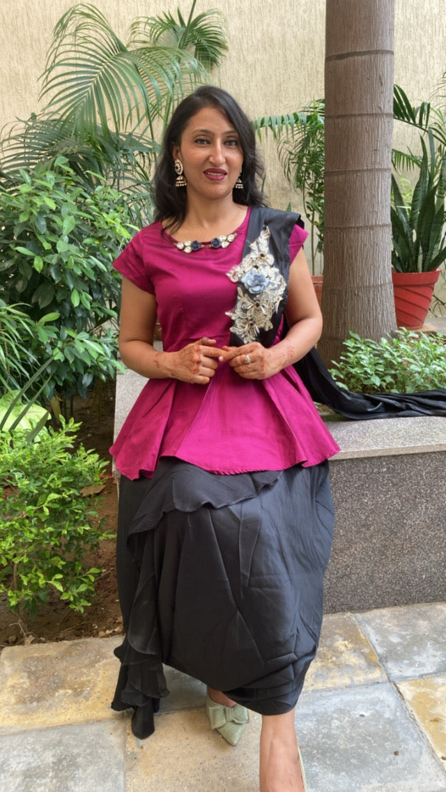 Magenta Drape saree Dress