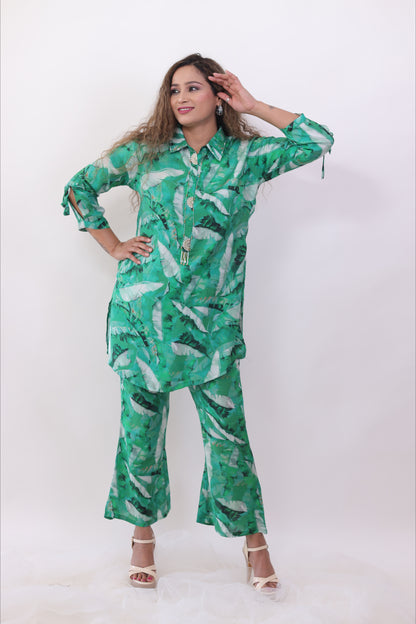 Pine green digital printed designer Co-ord Set