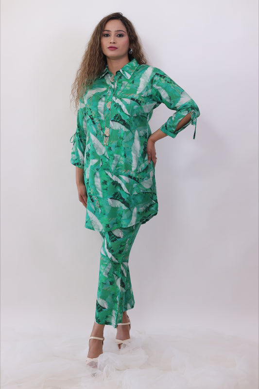 Pine green digital printed designer Co-ord Set