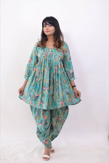 Sea Green Alia cut Dhoti (Set of 2) Co-ord Set