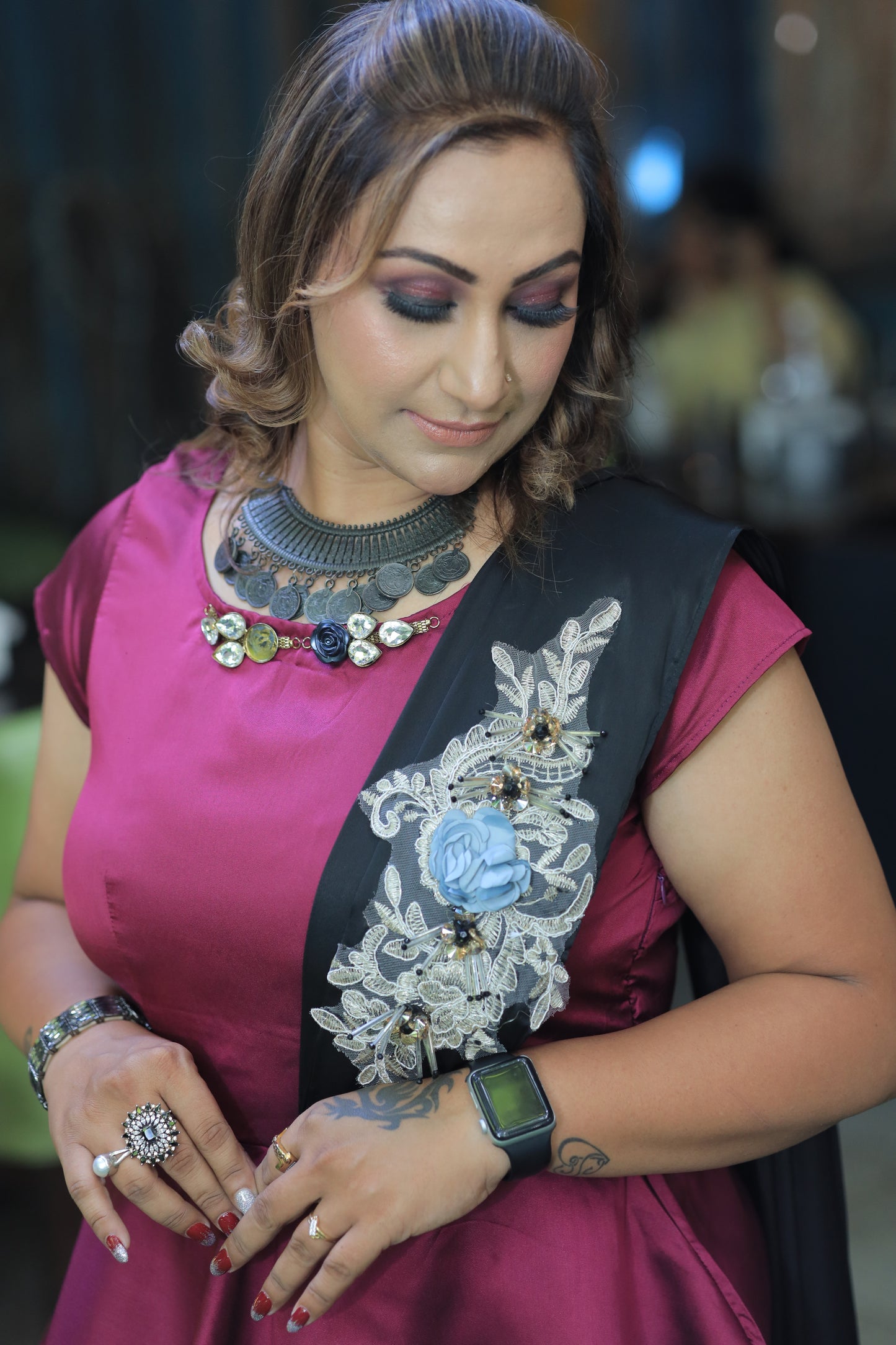 Magenta Drape saree  Dress