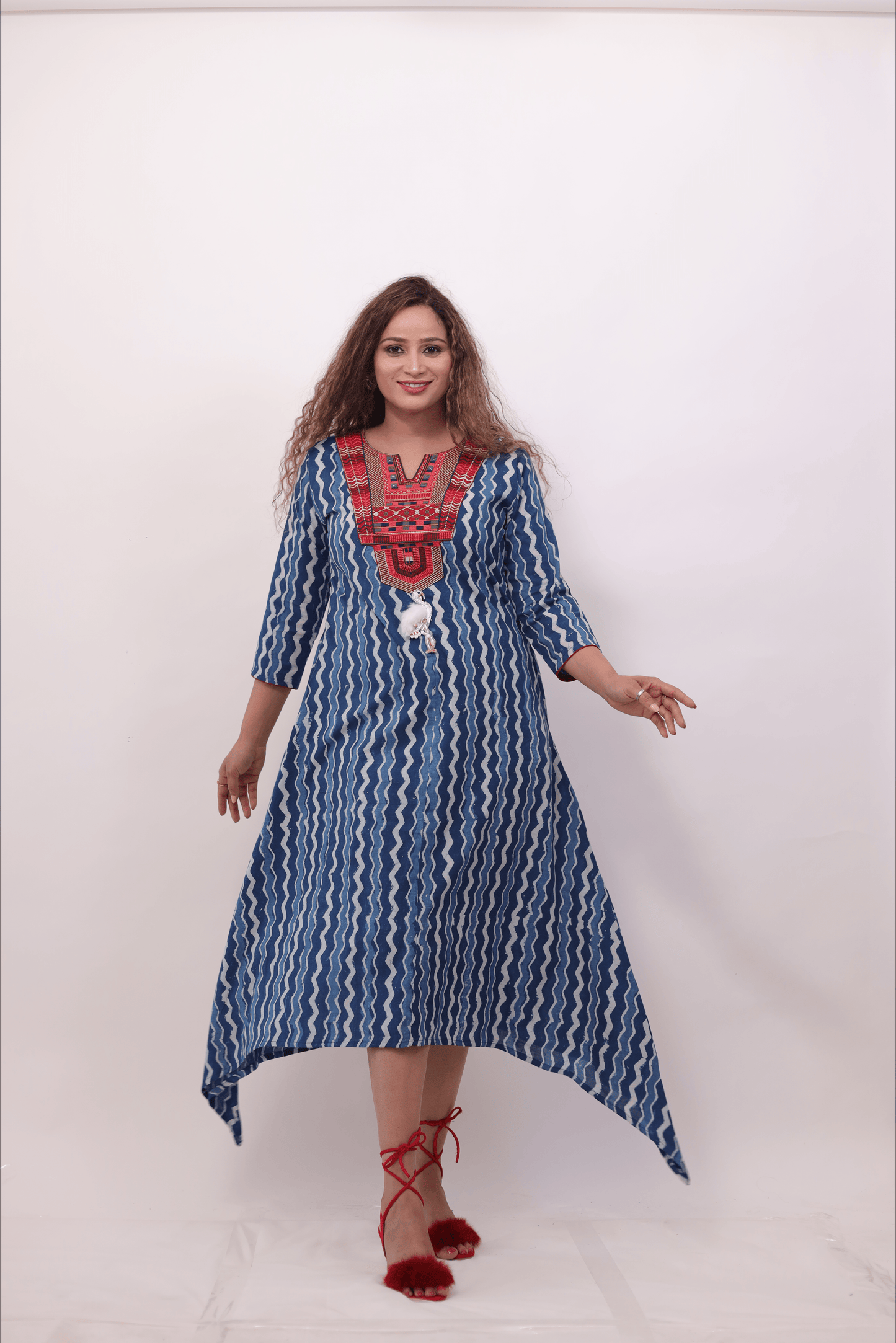 Indigo Blue Printed Cotton Fusion kurta Set