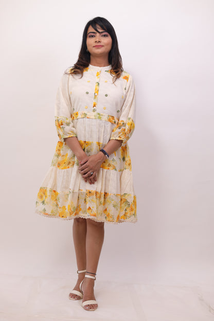 Ivory & Yellow Cotton Tunic Dress