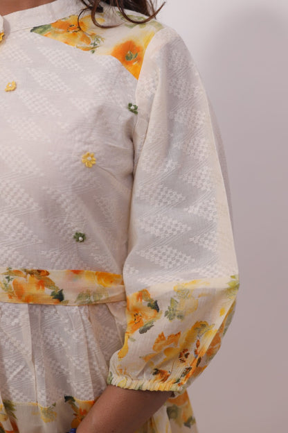 Ivory & Yellow Cotton Tunic Dress