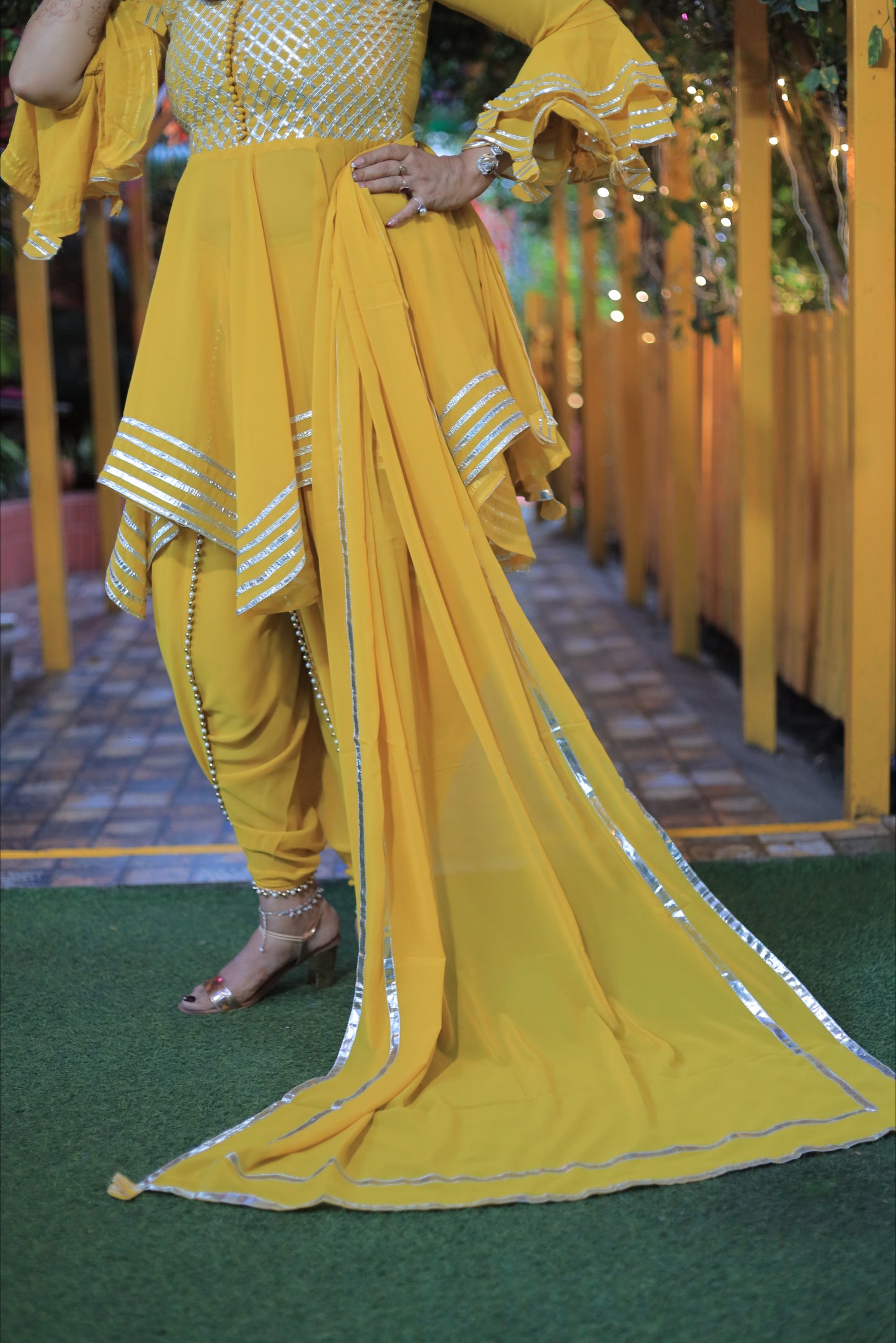 Yellow Indowestern Dhoti (Set of 3) Dress