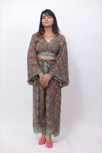 Green Marron Beach wear (Set of 2) Co-ord Set