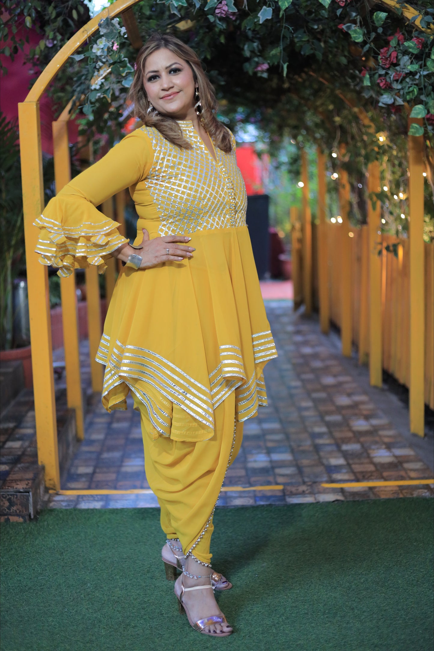 Yellow Indowestern Dhoti (Set of 3) Dress