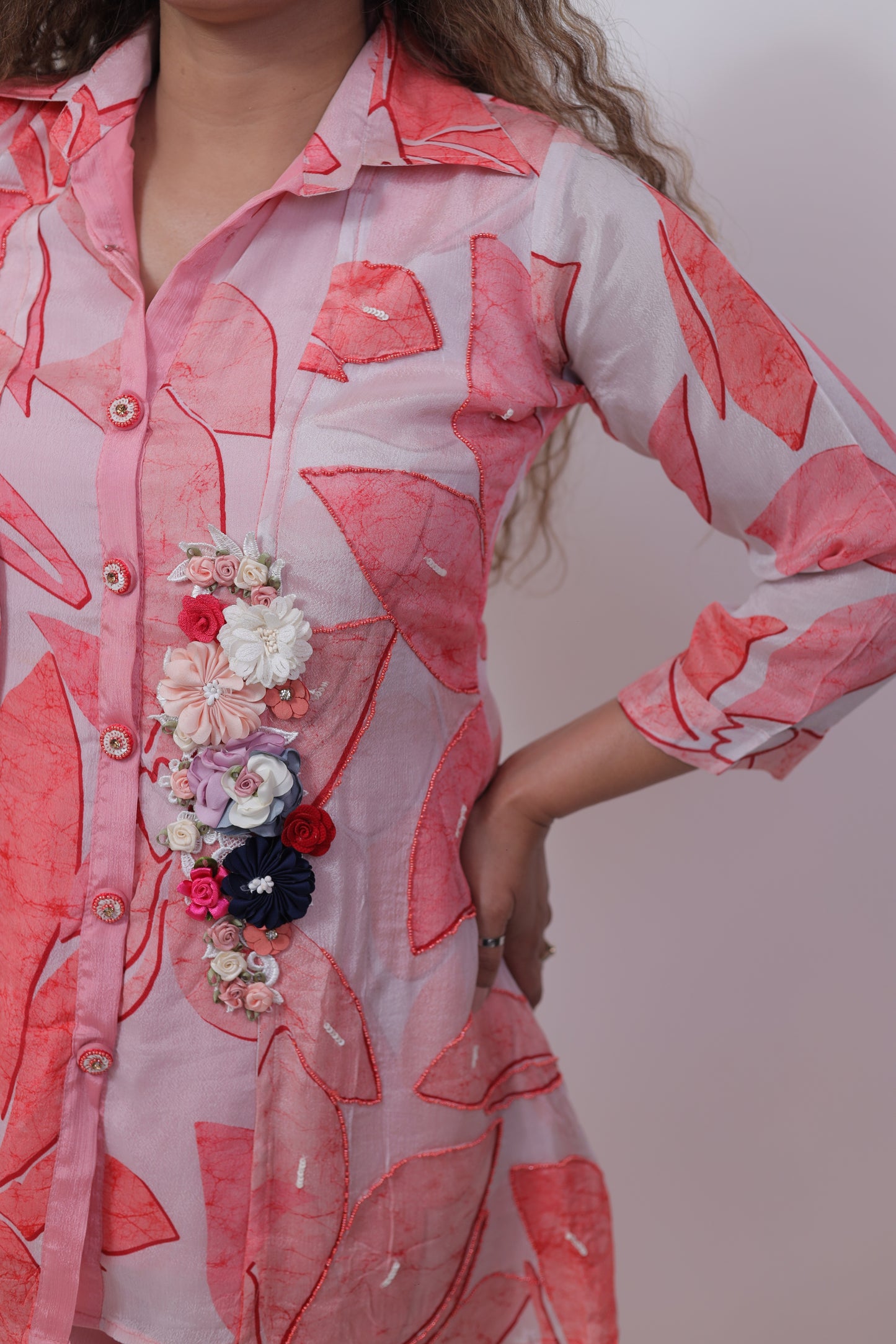 Peach Fusion 3D flower Co-ord Set