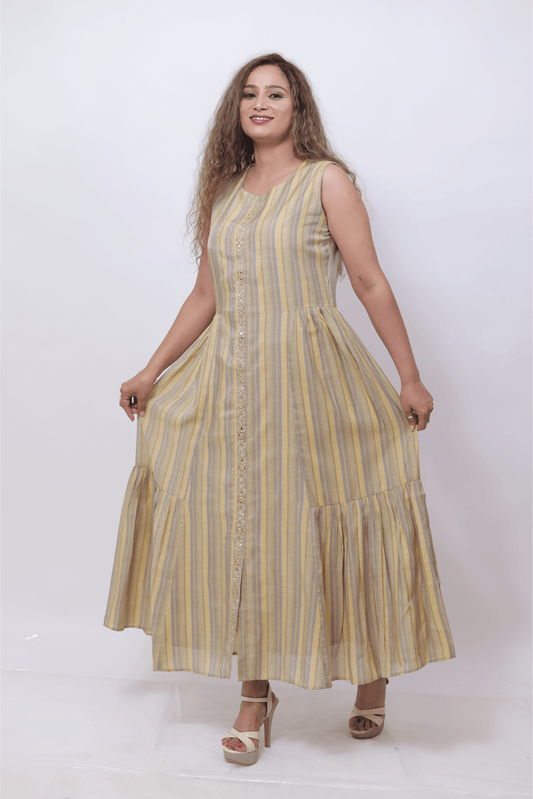 Beige Mirror long Anarkali Dress