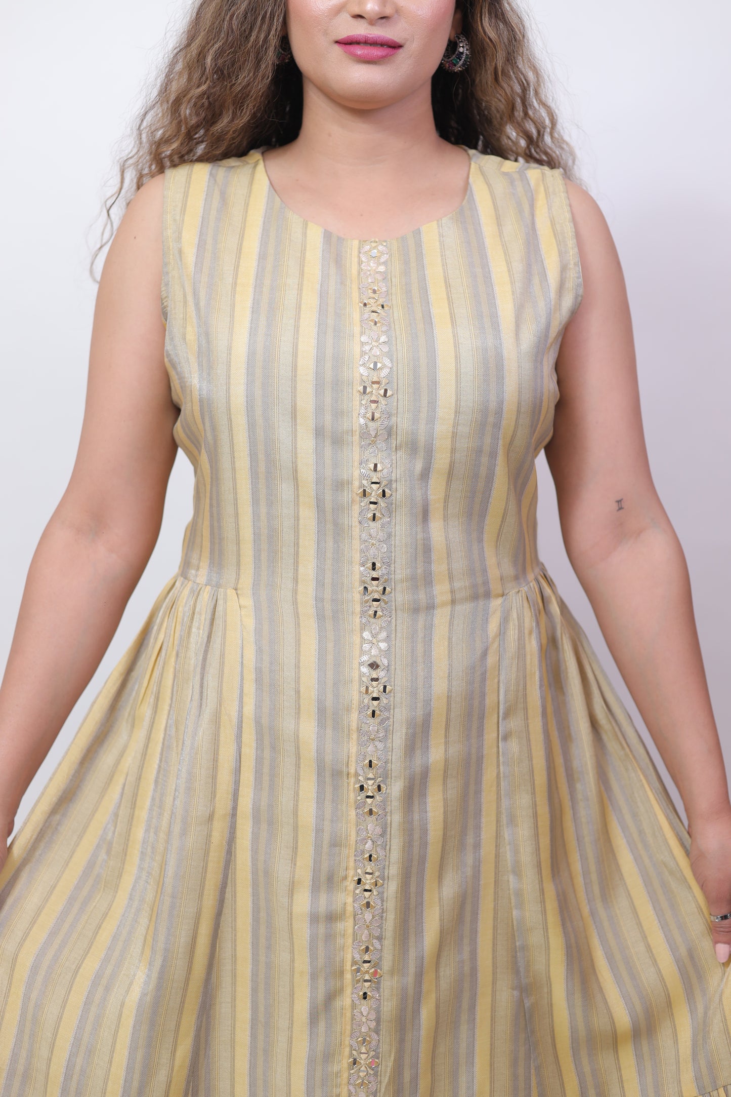 Beige Mirror long Anarkali Dress