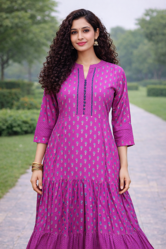 Rani Pink Potli Button Anarkali Dress