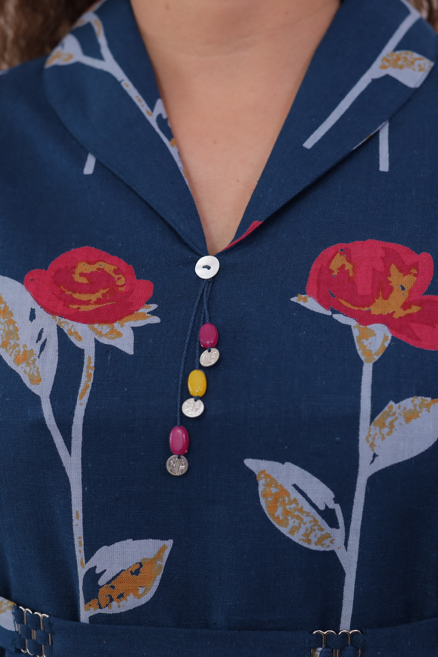 Floral Cotton Shawl Collar Middy Dress