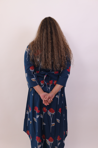 Floral Cotton Shawl Collar Middy Dress
