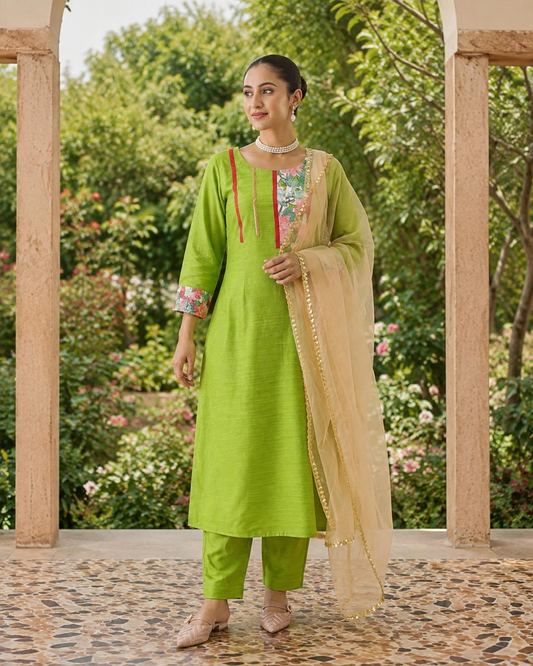 Green A- line Suit Set (Set of 3)
