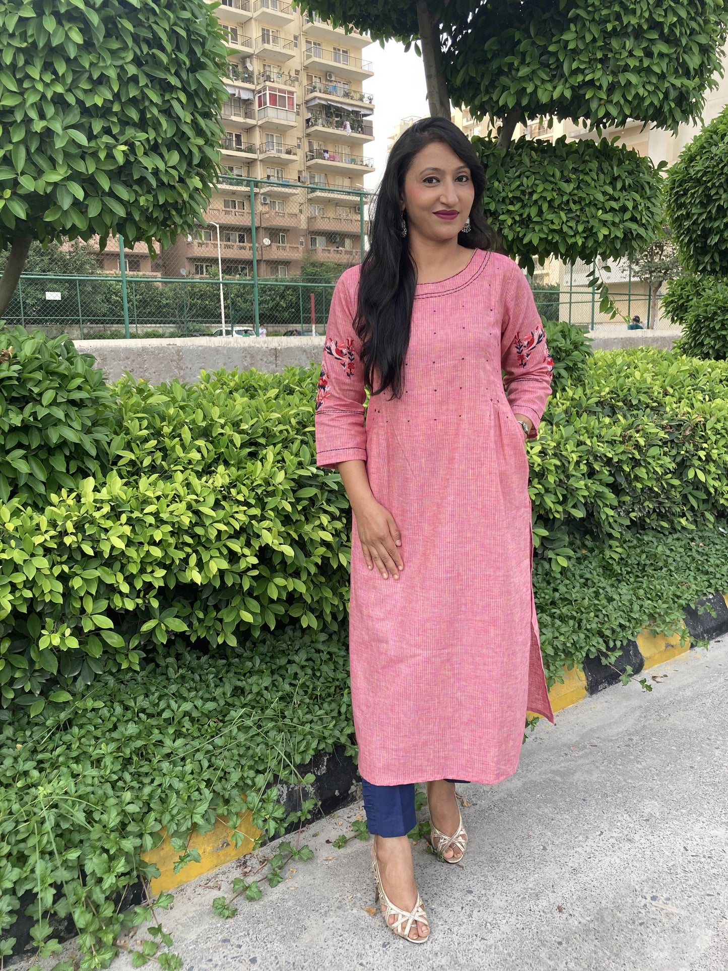 Pink casual Designer Kurti Set