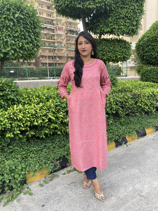Pink casual Designer Kurti Set