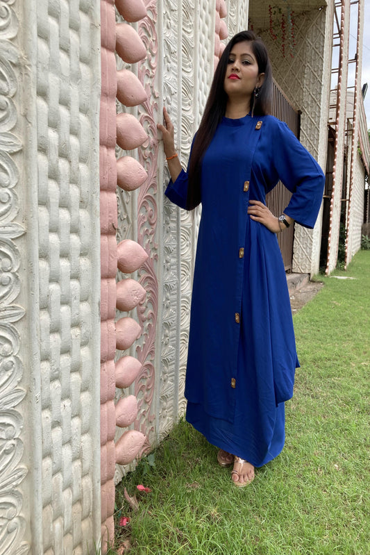 Blue Designer drape  Style kurti Set