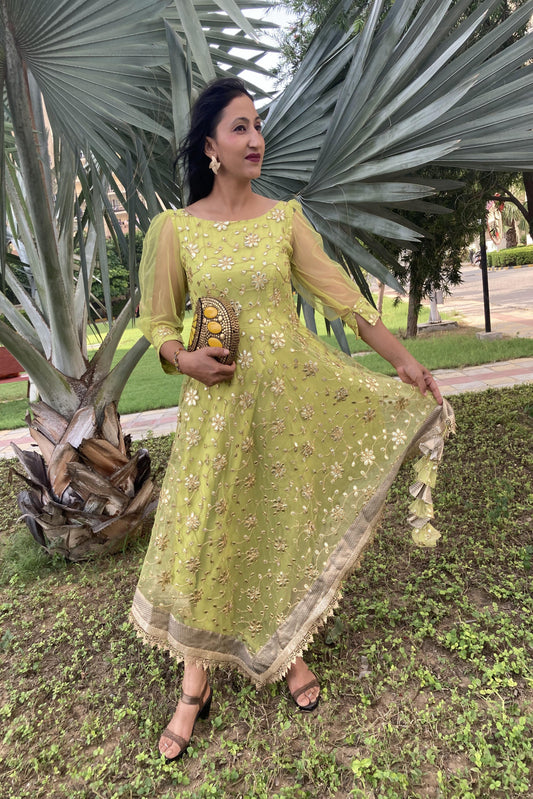 Green indowestern Gota Patti party Dress