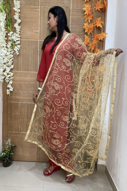 Golden Designer Dupatta with Zari Embroidery