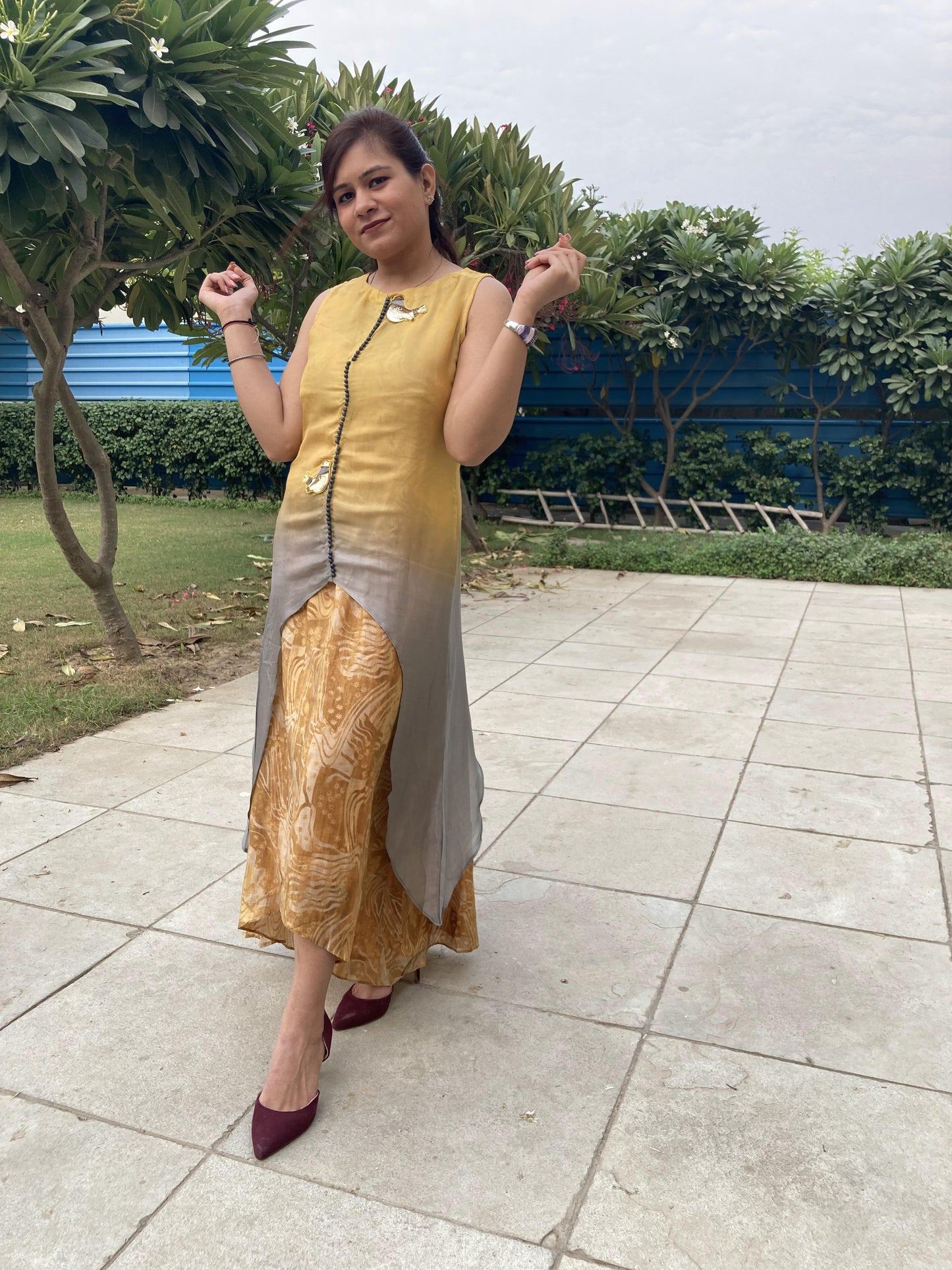 Yellow Kurti with Up & Down Style Kurti Set