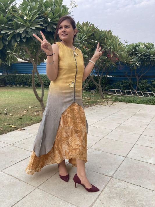 Yellow Kurti with Up & Down Style Kurti Set
