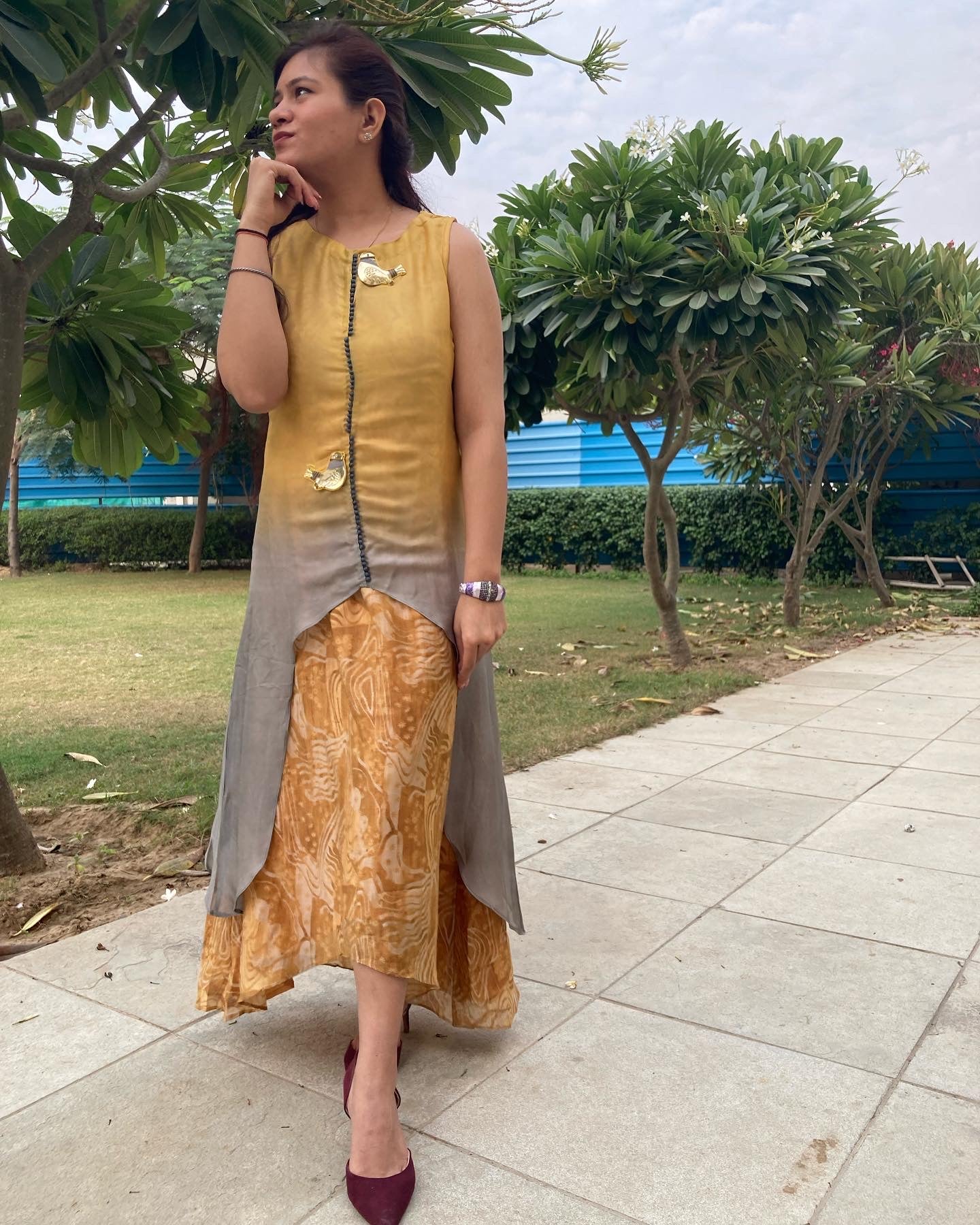 Yellow Kurti with Up & Down Style Kurti Set