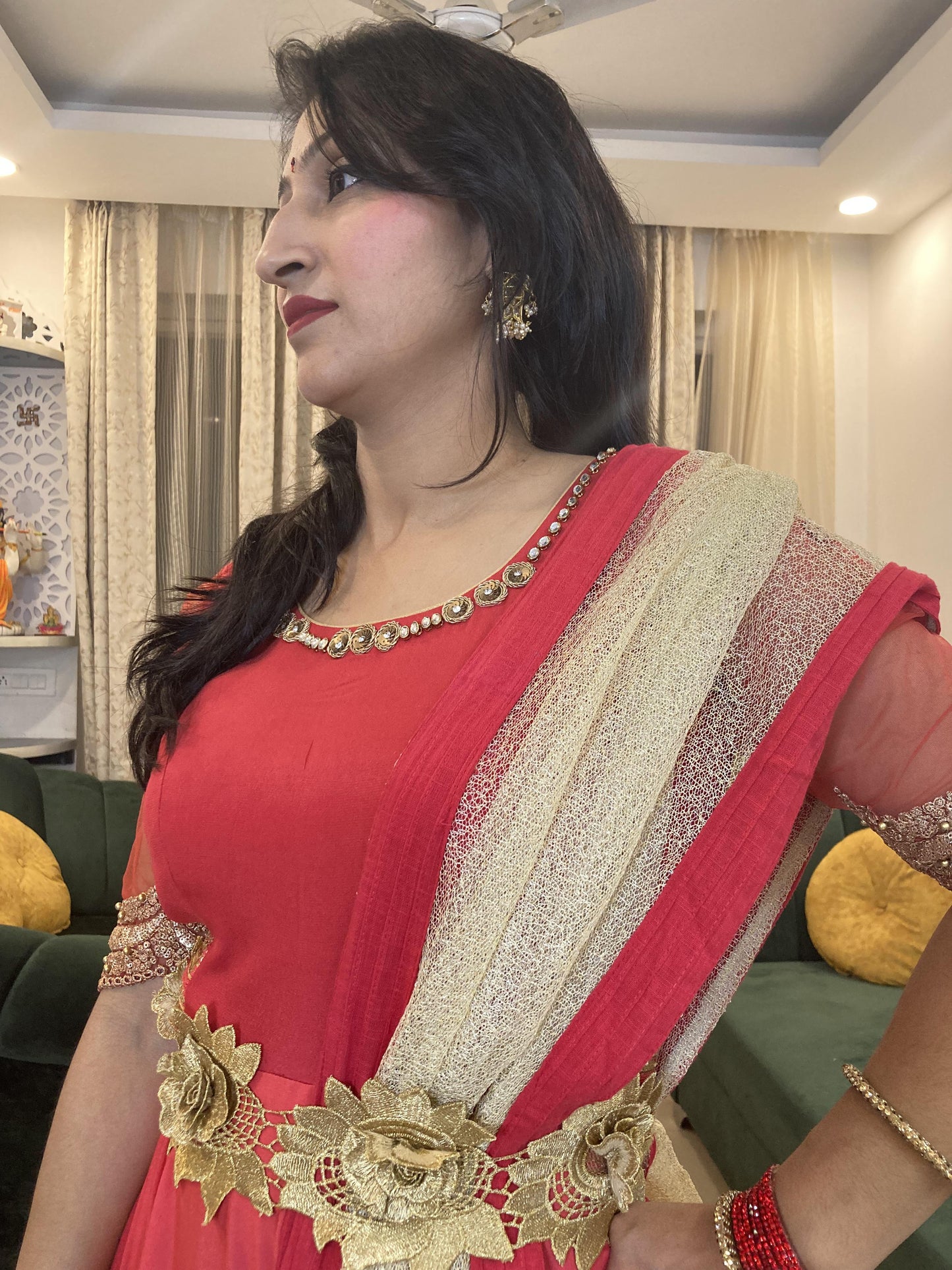 Red Viscose Organza Anarkali