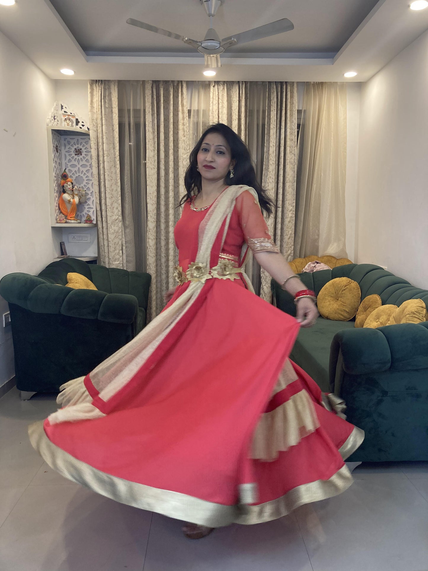 Red Viscose Organza Anarkali