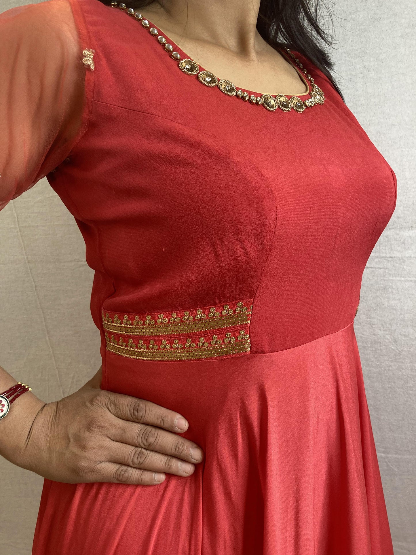 Red Viscose Organza Anarkali
