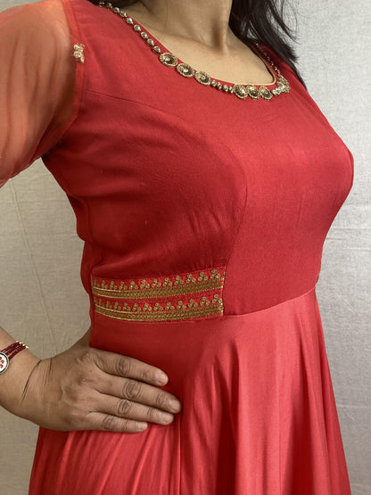 Red Viscose Organza Anarkali