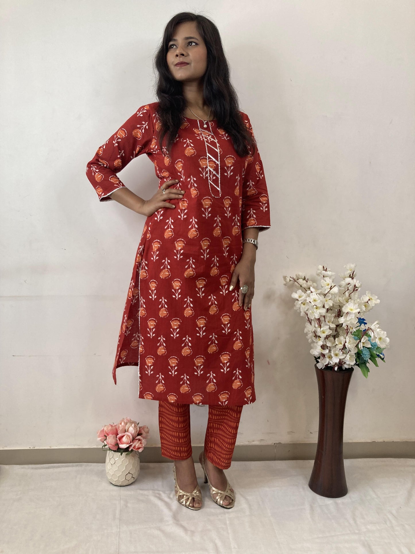 Red Printed pure cotton (set of 2) Suit Set