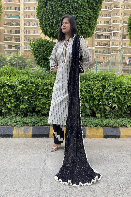 Black & Cream Embroidered (set of 3) suit set