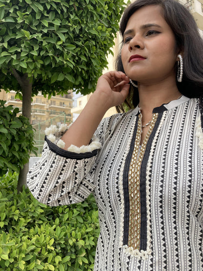 Black & Cream Embroidered (set of 3) suit set
