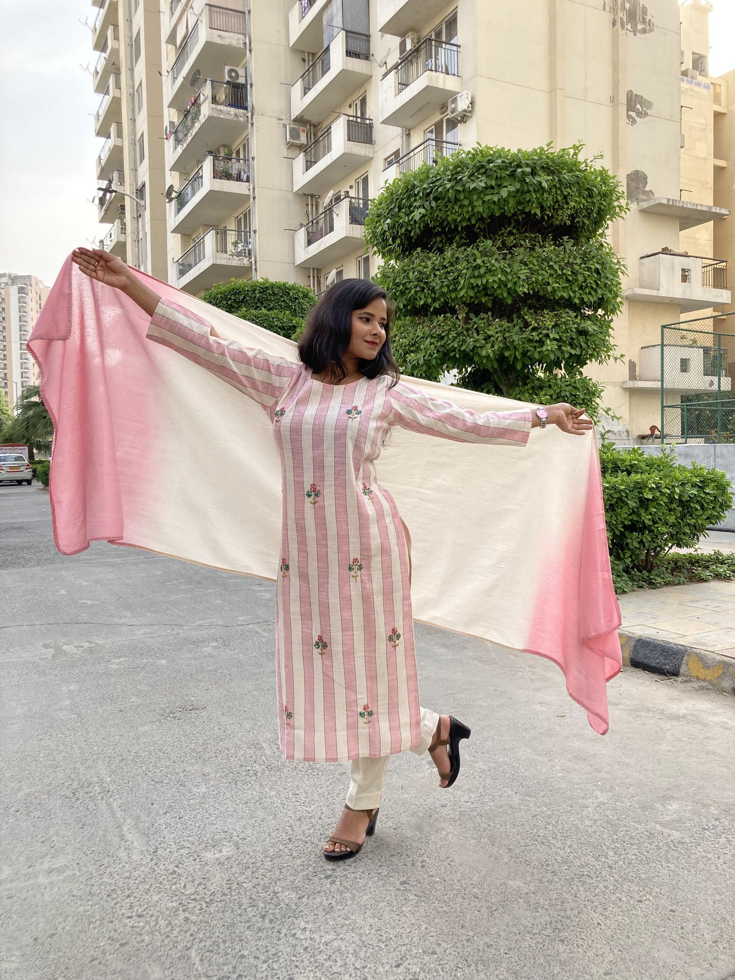 Pink Embroidered Pure Cotton (set of 3) Suit Set