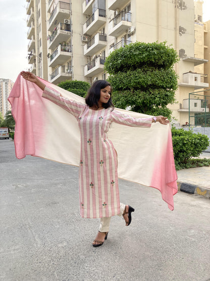Pink Embroidered Pure Cotton (set of 3) Suit Set
