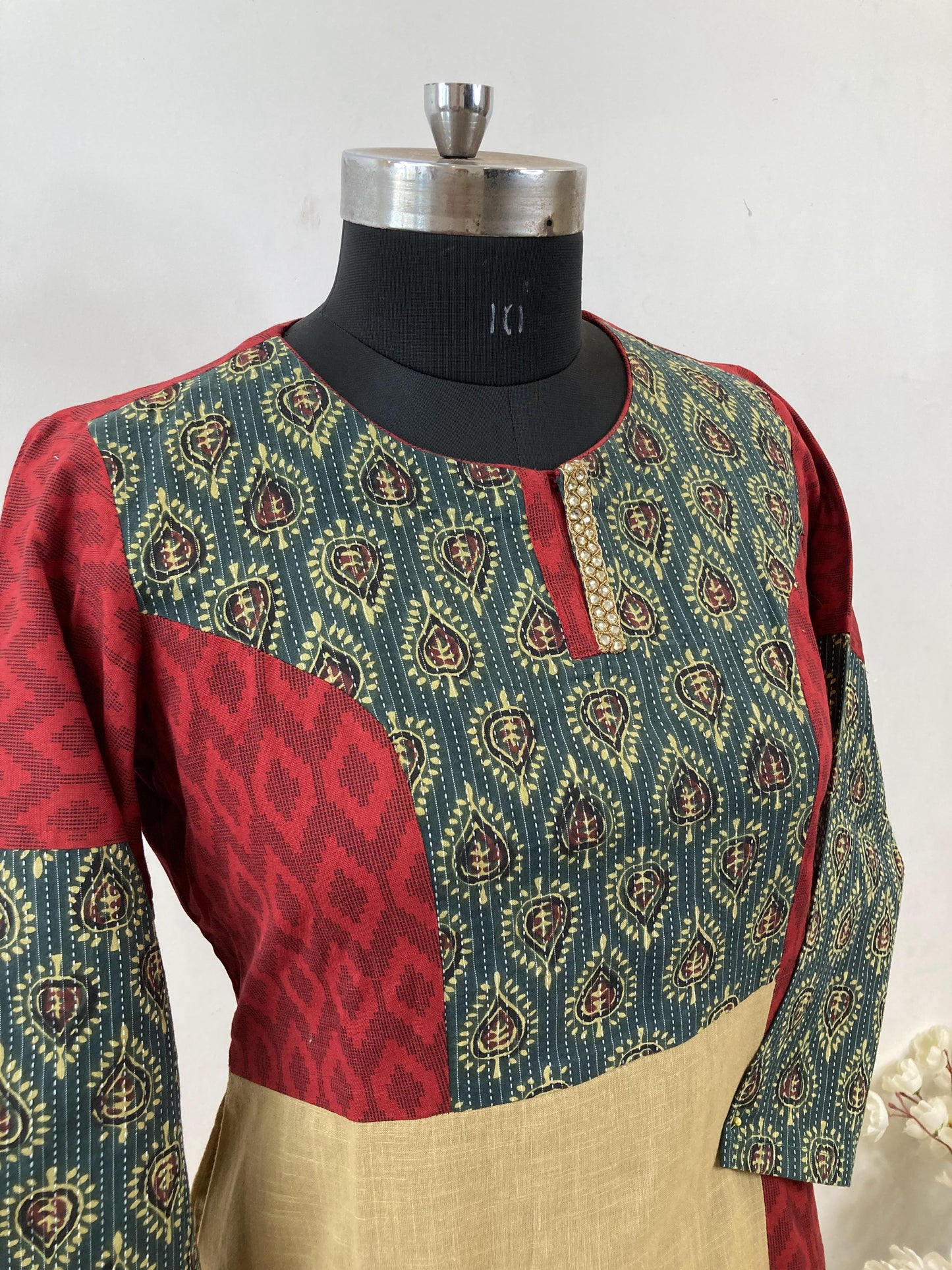 Green Maroon printed pure cotton office wear straight Kurti Set