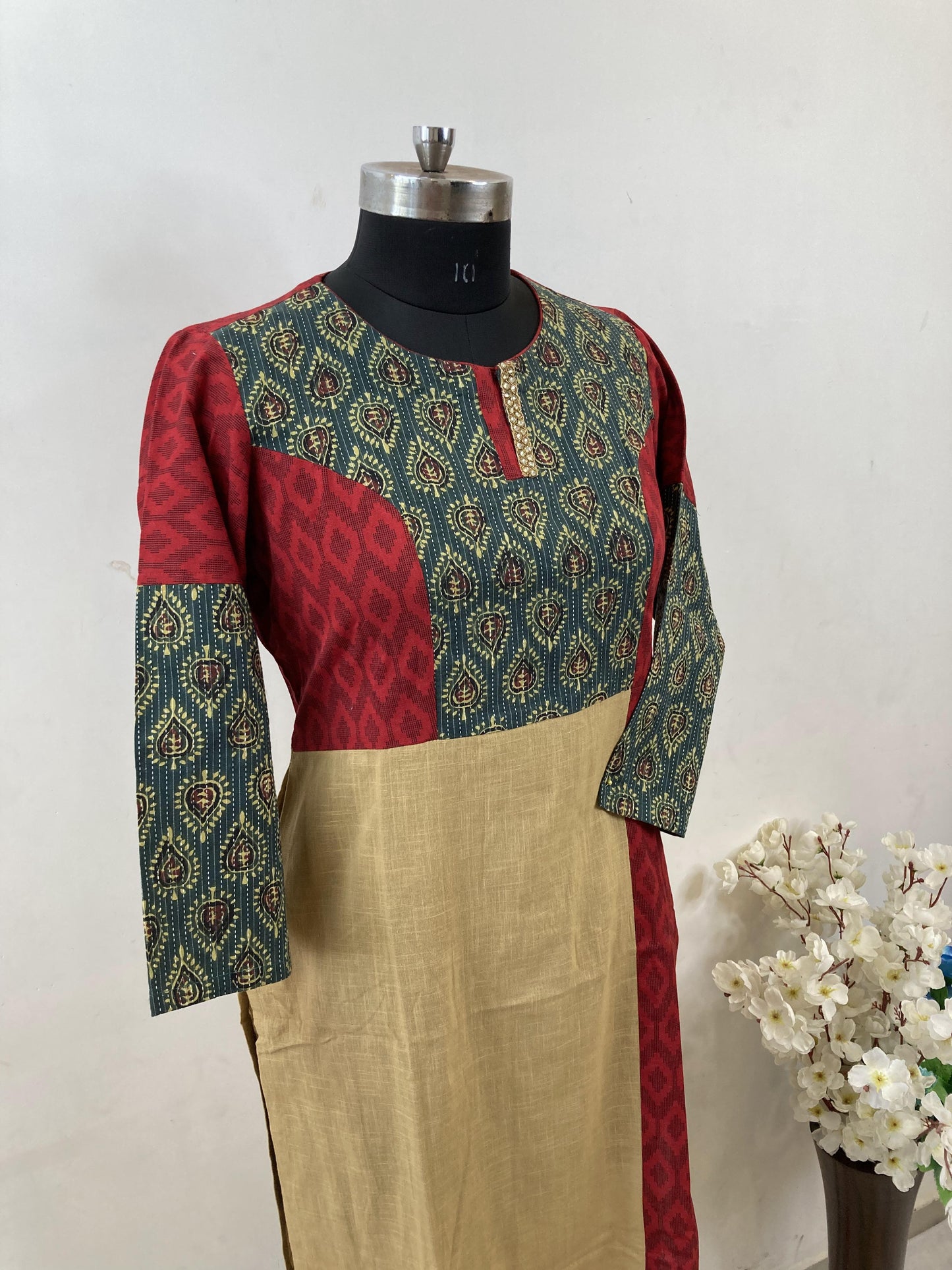 Green Maroon printed pure cotton office wear straight Kurti Set