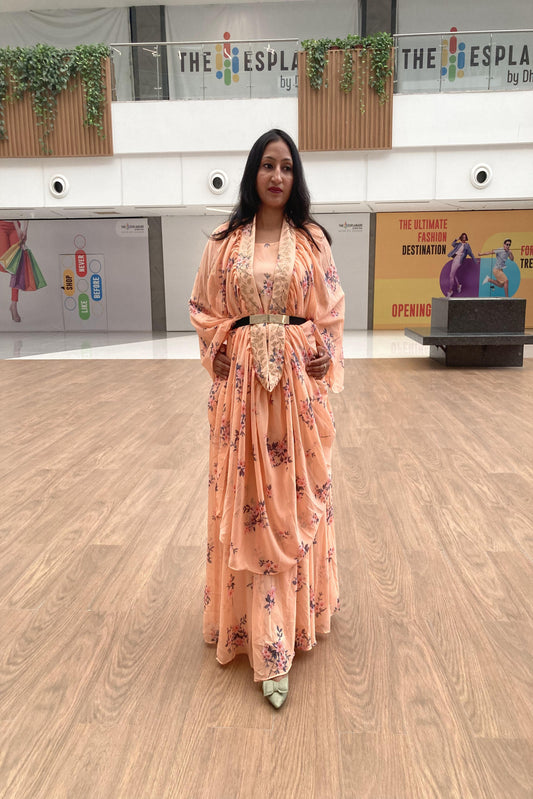 Peach long cape dress
