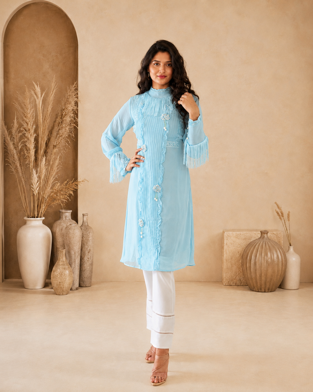 Powder Blue Pakistani Style Kurta Set