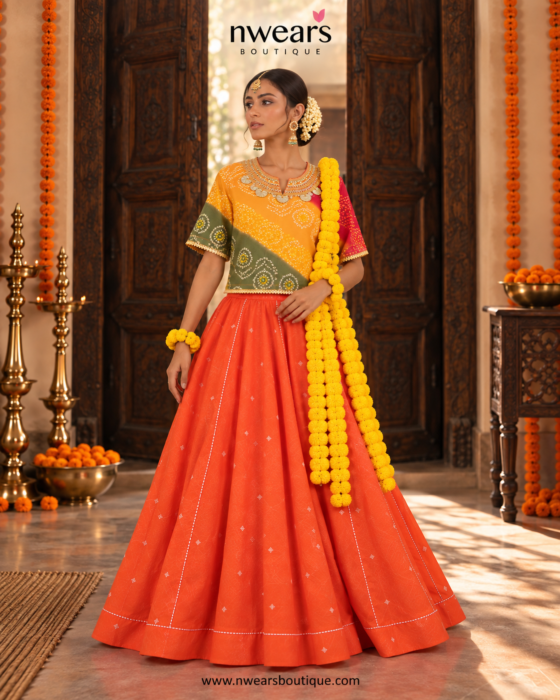 Chandni Orange Skirt & Multicolor Antifit Top