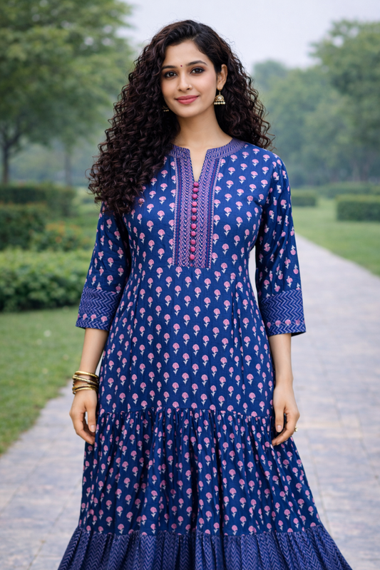Dark blue Potli Button Anarkali Dress