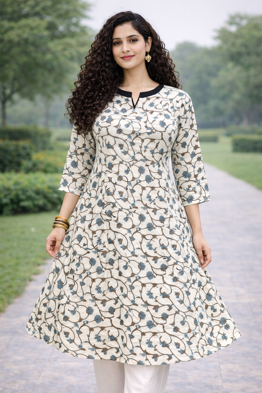 Green printed pure cotton office wear straight Kurti Set