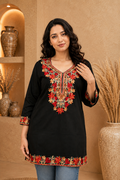 Black Cotton Short Kurti