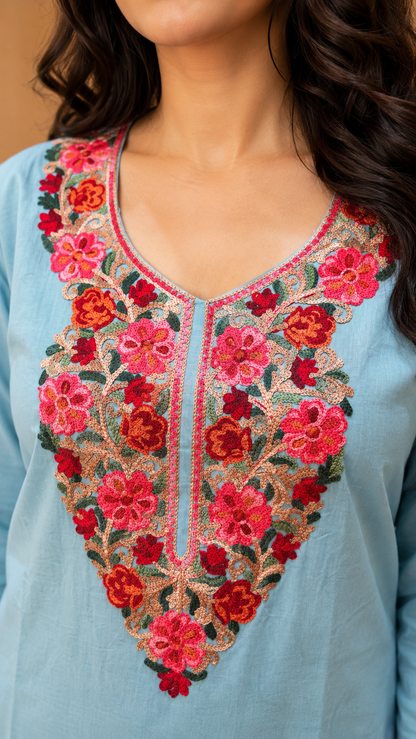 Skyblue Cotton Short Kurti