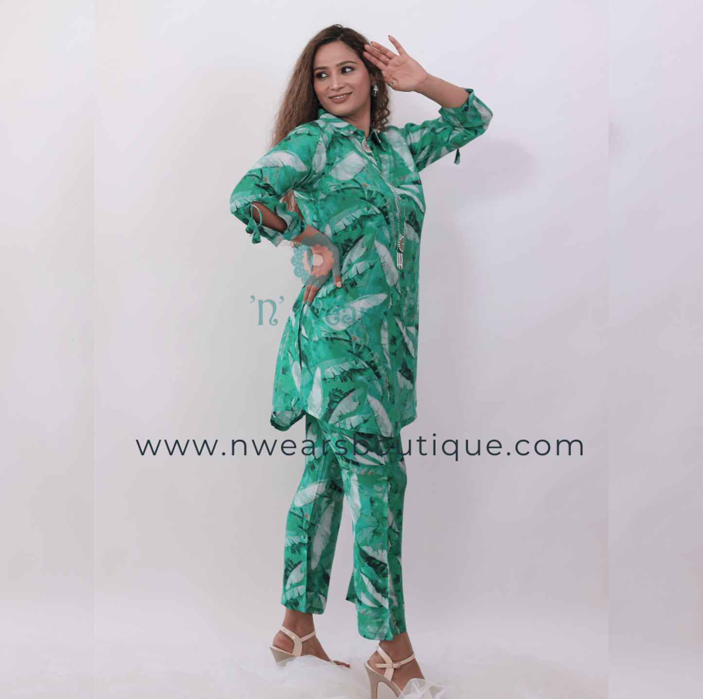 Pine green digital printed designer Co-ord Set