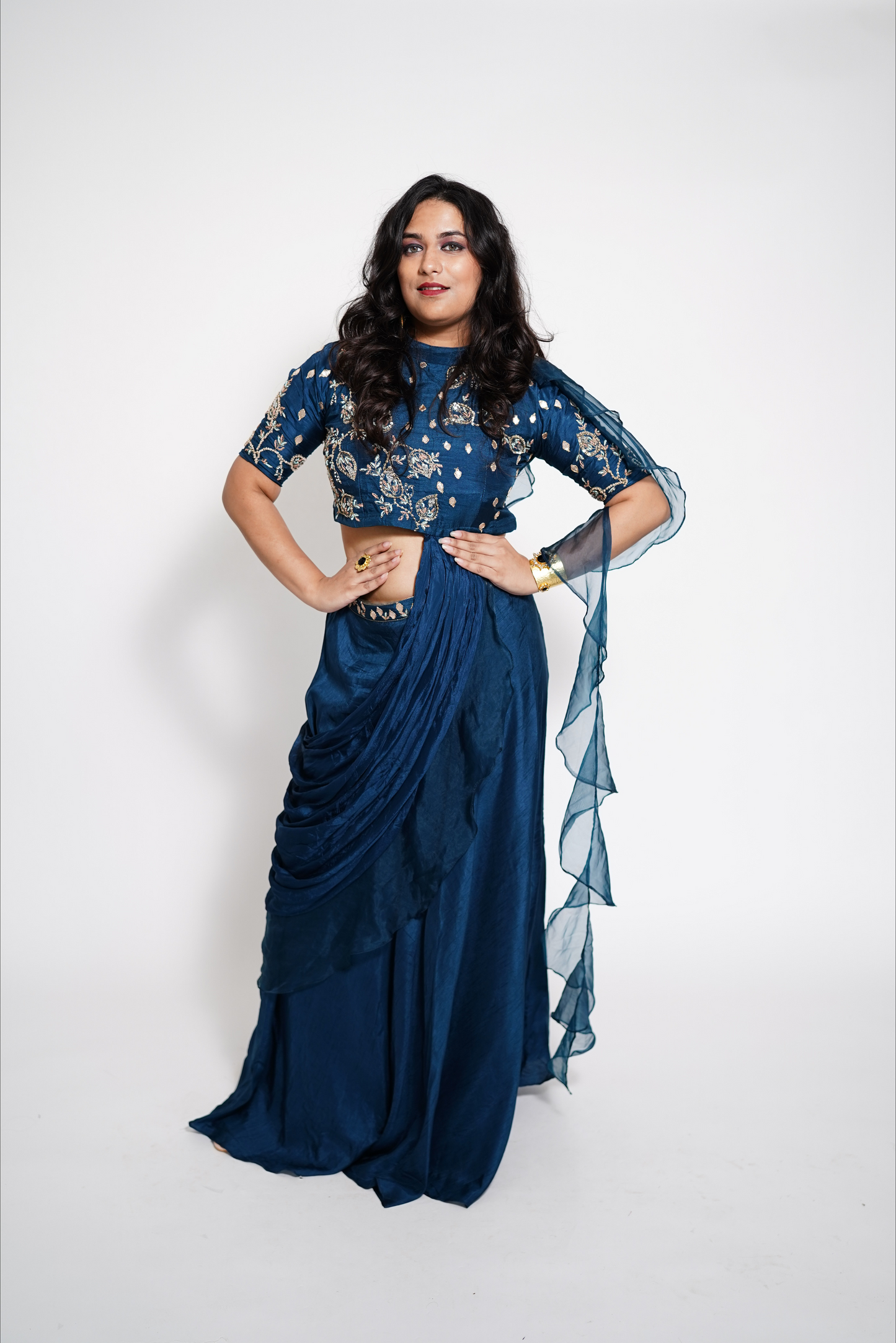 Blue Indowesten Party Wear Lehanga Set