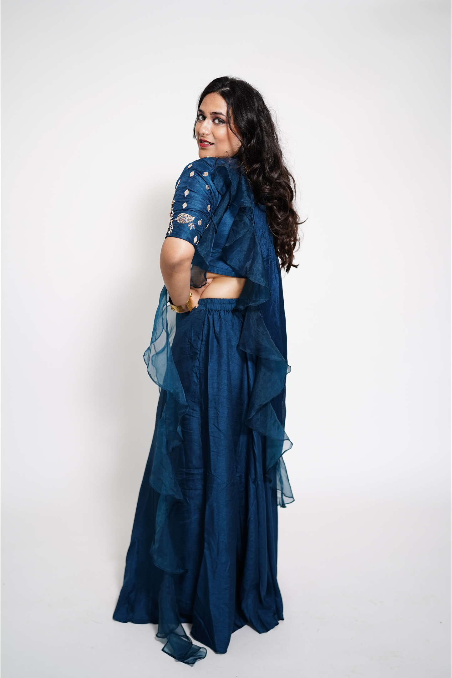 Blue Indowesten Party Wear Lehanga Set