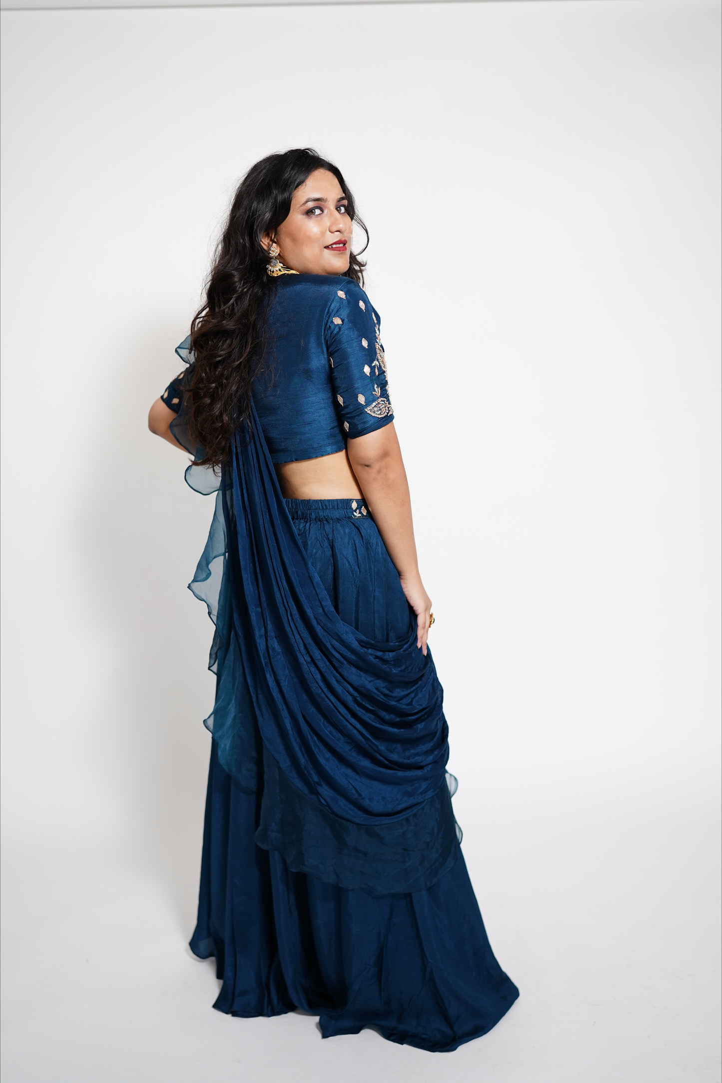 Blue Indowesten Party Wear Lehanga Set