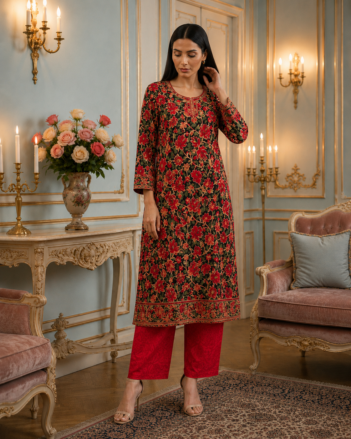 Gulzaar Black Kashmiri Embroidered Suit Set (Set of 2)